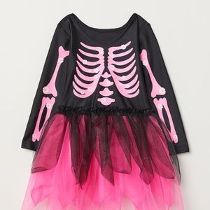 H&M Black and Pink Girls Skeleton Costume